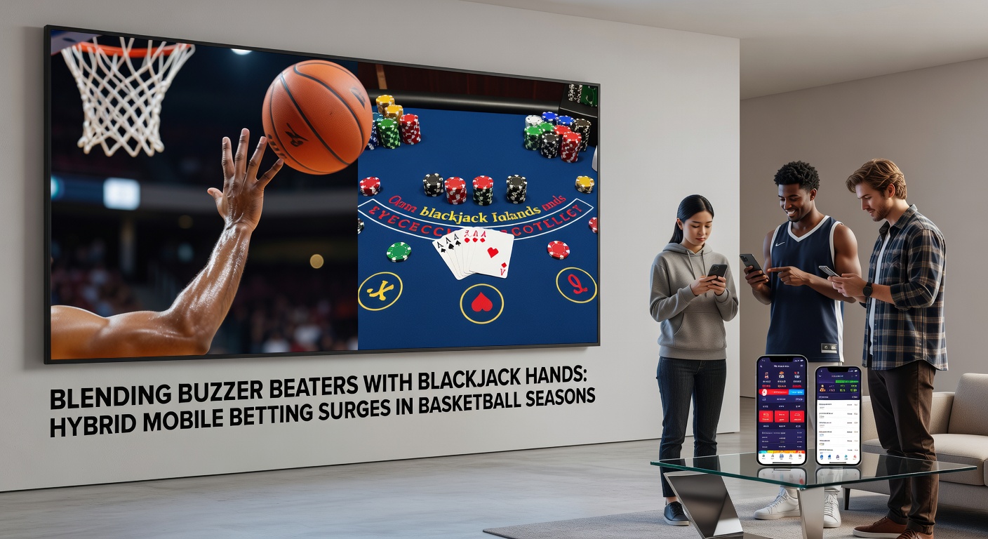 Graph illustrating the surge in hybrid mobile betting volumes during NBA playoff periods, with peaks at buzzer-beater moments overlaid on blackjack win rates