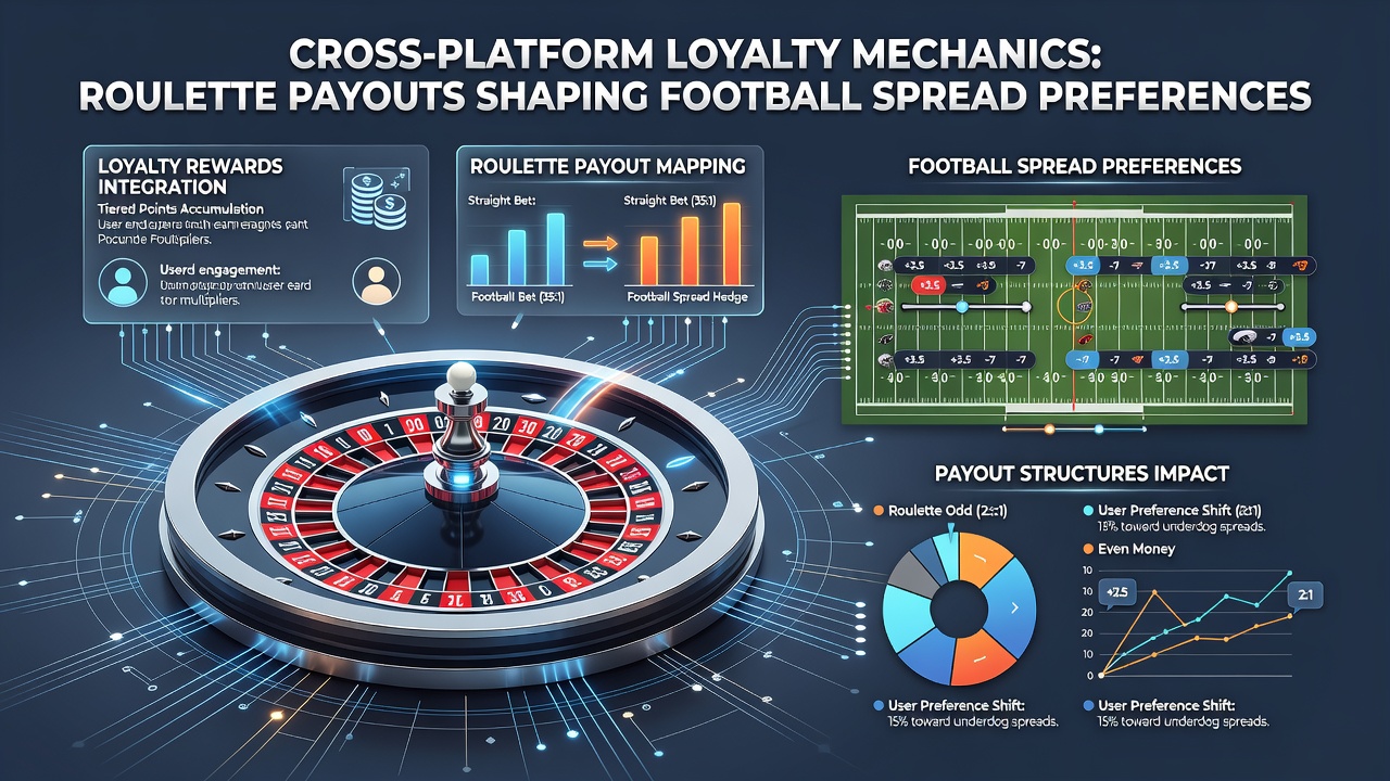Dashboard view of cross-platform loyalty points flowing between roulette sessions and football spread selections
