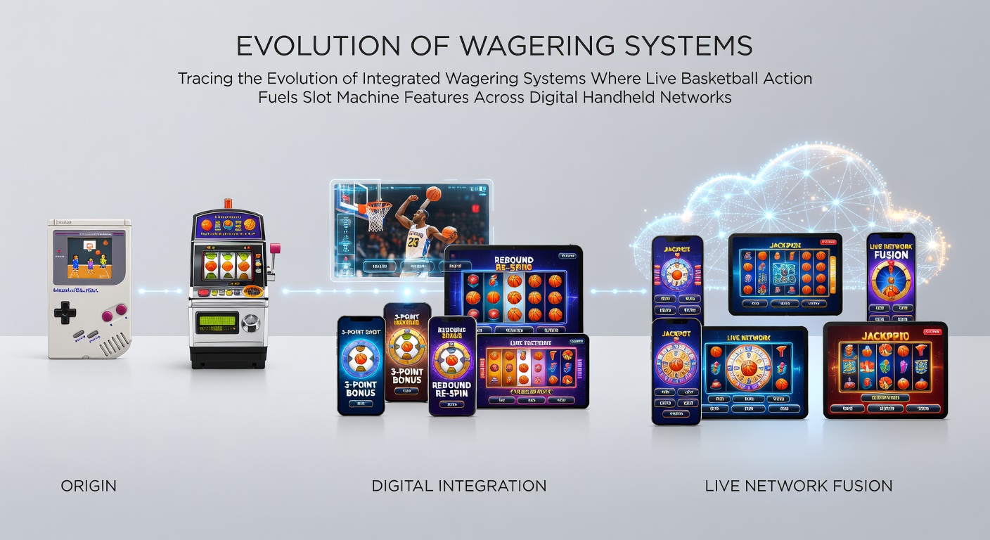 Evolution of mobile wagering platforms showing live basketball feeds connected to slot interfaces on handheld devices